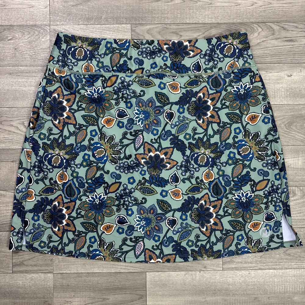Moteepi Skort Athletic Tennis Golf Pull On Stretch Green Floral Print sz 2XL